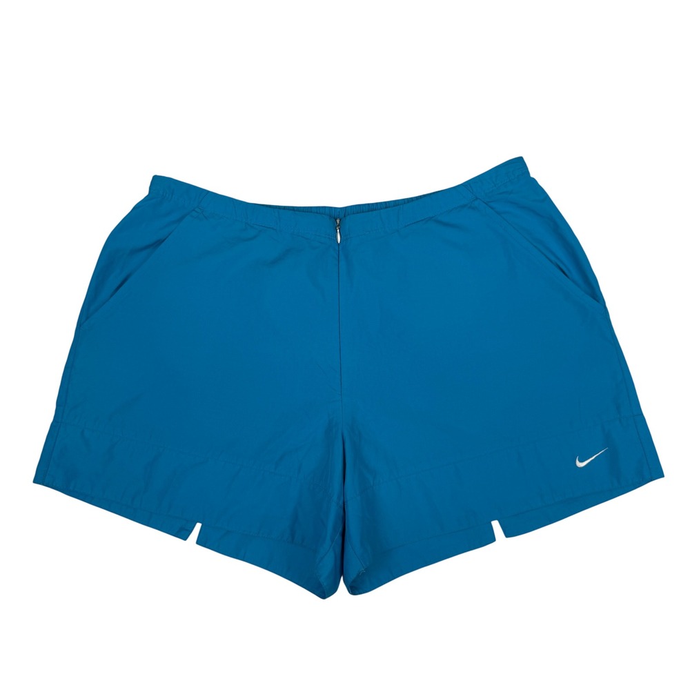 Nike Women's L Blue Woven Athletic Shorts Front Zip Drawstring Lightweight